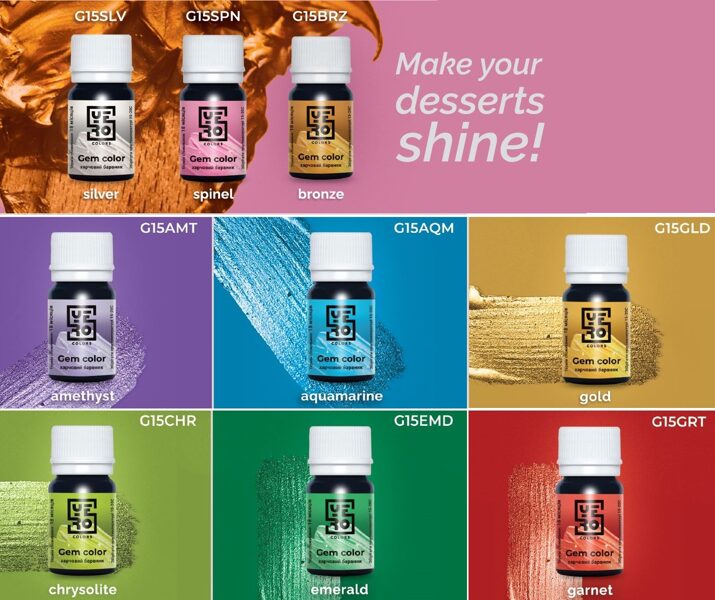 Food gel colors with shimmer, 15g